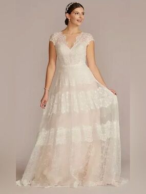 NWT Lace A-Line Wedding Dress Ivory White Corset Back Chapel Train Bridal Gown